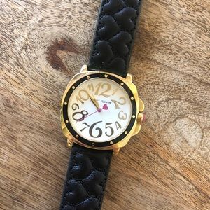 Betsey Johnson black gold heart strap watch